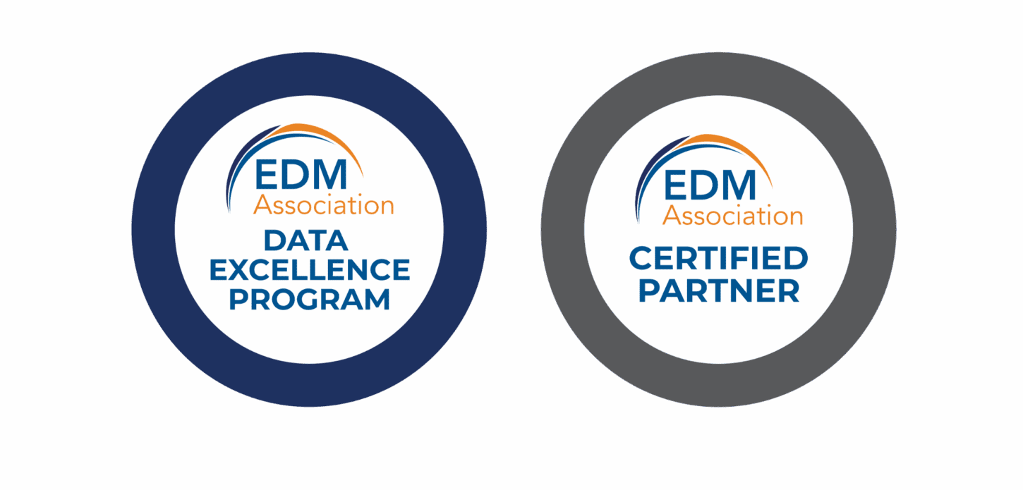 Side-by-side badges for the Data Excellence Program participant badge and Certified Partner badge