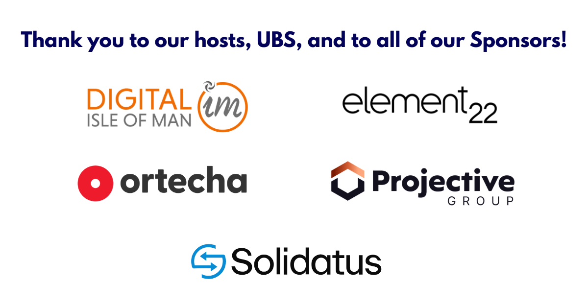 A graphic combining the logos of sponsors - Digital Isle of Man, Element22, Ortecha, Projective Group, Solidatus